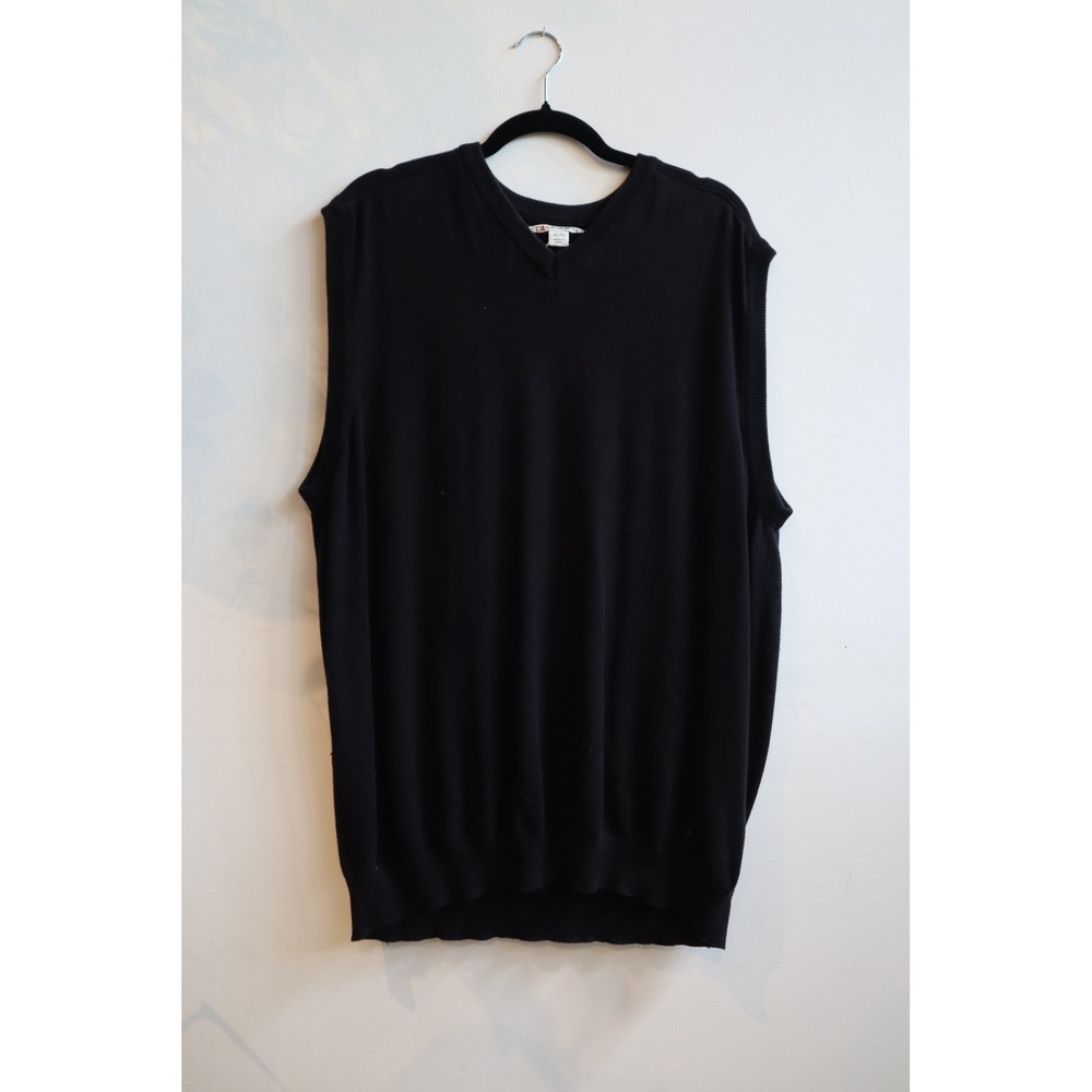 Cutter & Buck Mens XL Black V-Neck Sweater Vest Solid Knit Layering Top
